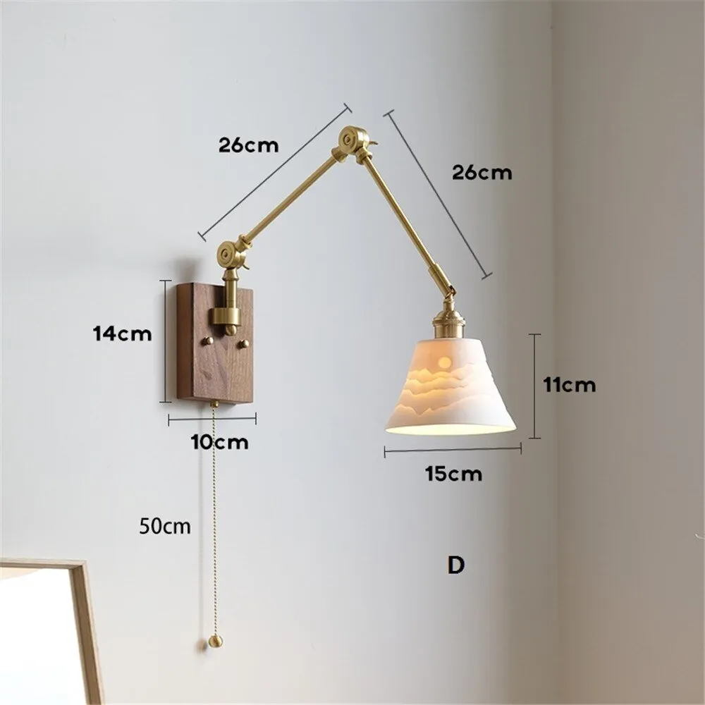 Japandi Style Swivel Brass Wall Lamp with Switch