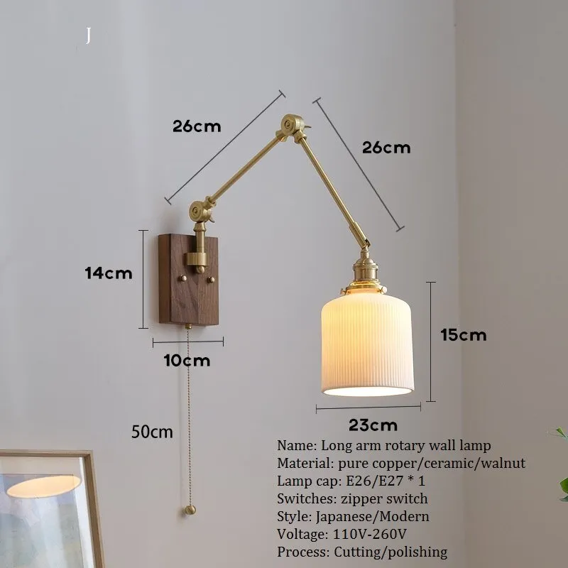 Japandi Style Swivel Brass Wall Lamp with Switch