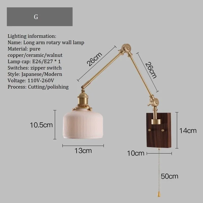 Japandi Style Swivel Brass Wall Lamp with Switch