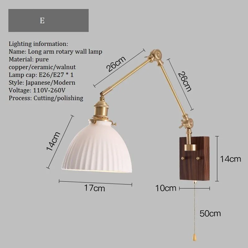 Japandi Style Swivel Brass Wall Lamp with Switch