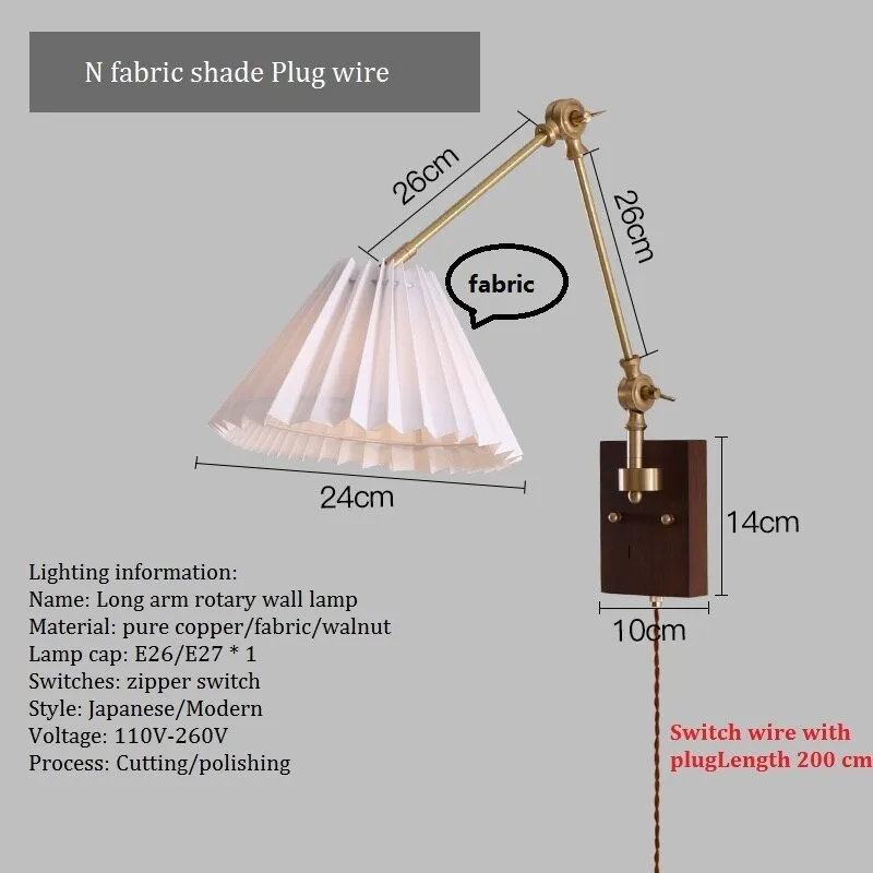 Japandi Style Swivel Brass Wall Lamp with Switch