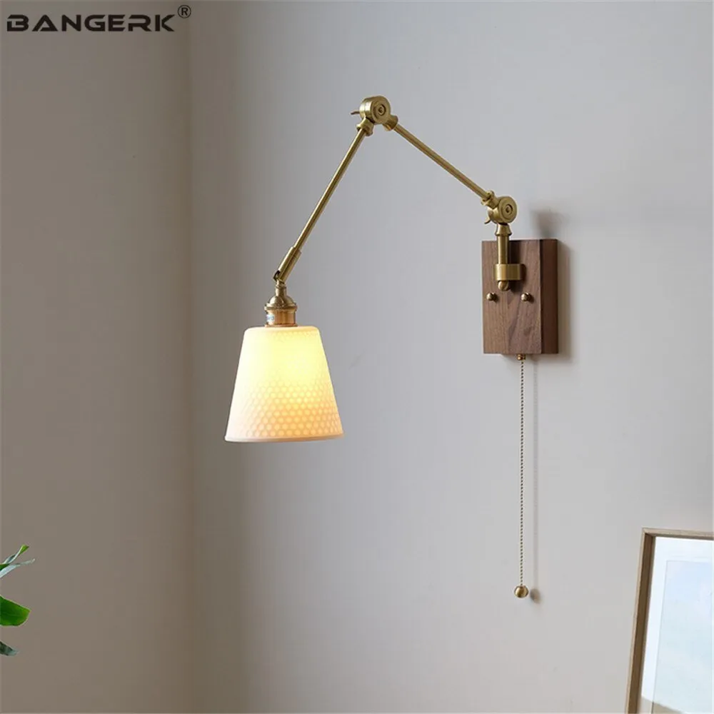 Japandi Style Swivel Brass Wall Lamp with Switch