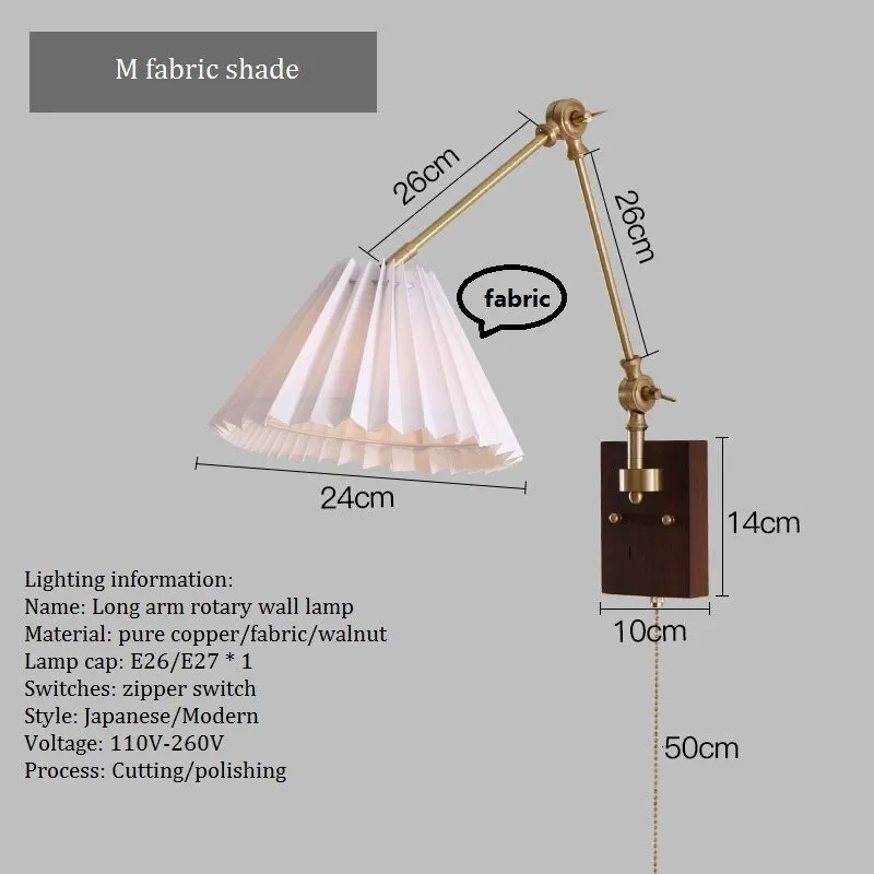 Japandi Style Swivel Brass Wall Lamp with Switch
