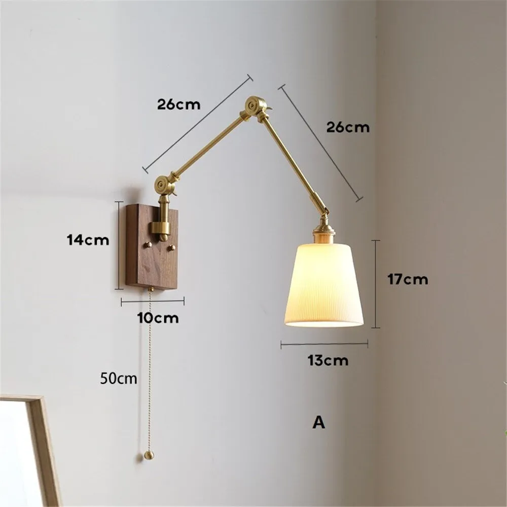 Japandi Style Swivel Brass Wall Lamp with Switch