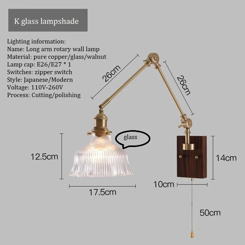 Japandi Style Swivel Brass Wall Lamp with Switch