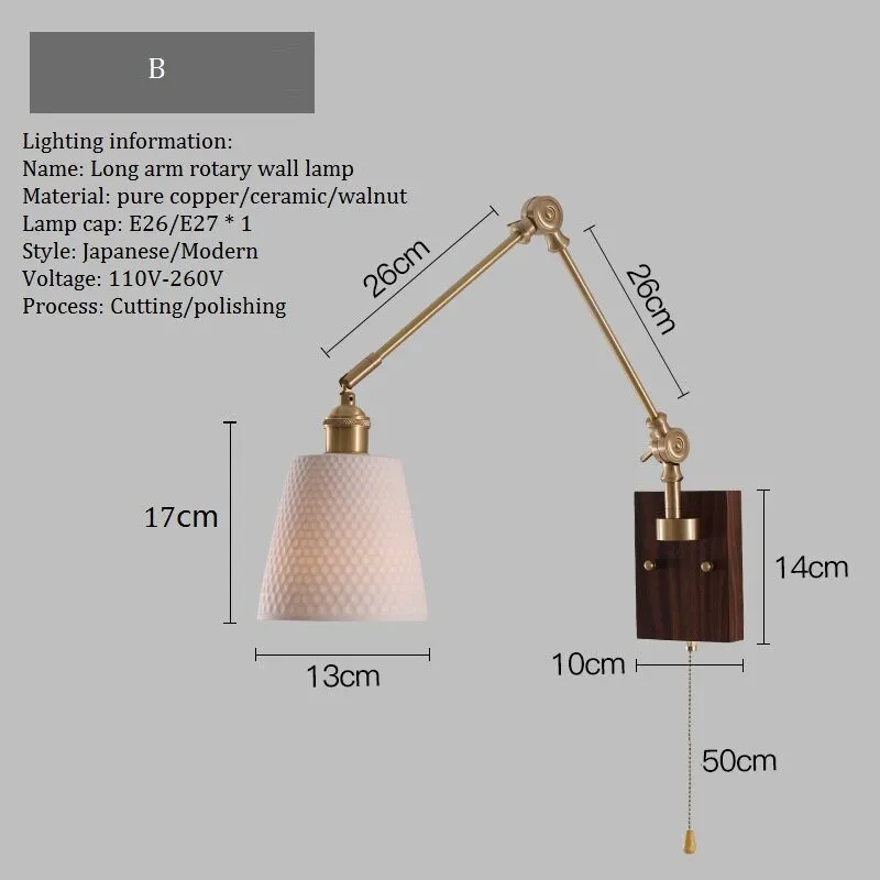 Japandi Style Swivel Brass Wall Lamp with Switch