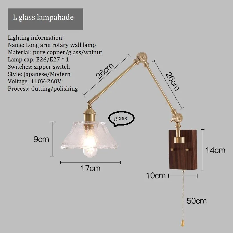 Japandi Style Swivel Brass Wall Lamp with Switch