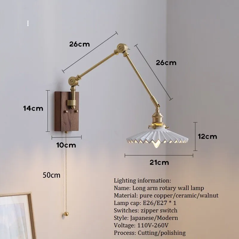 Japandi Style Swivel Brass Wall Lamp with Switch