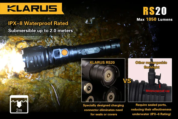 Klarus RS20 1 x 18650 / 2 x (R)CR123A CREE XM-L2 U2 1050 Lumen LED Flashlight