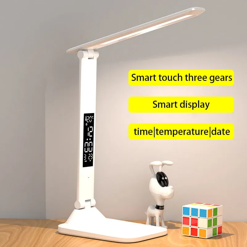 LED Desk Lamp Rechargeable With Alarm Clock Thermometer Dimmable Touch Foldable USB Charging Table Lamp Battery Night Light NEW
