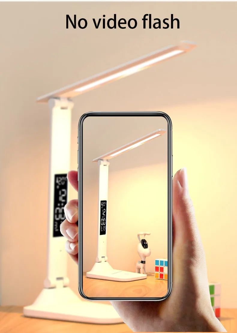 LED Desk Lamp Rechargeable With Alarm Clock Thermometer Dimmable Touch Foldable USB Charging Table Lamp Battery Night Light NEW