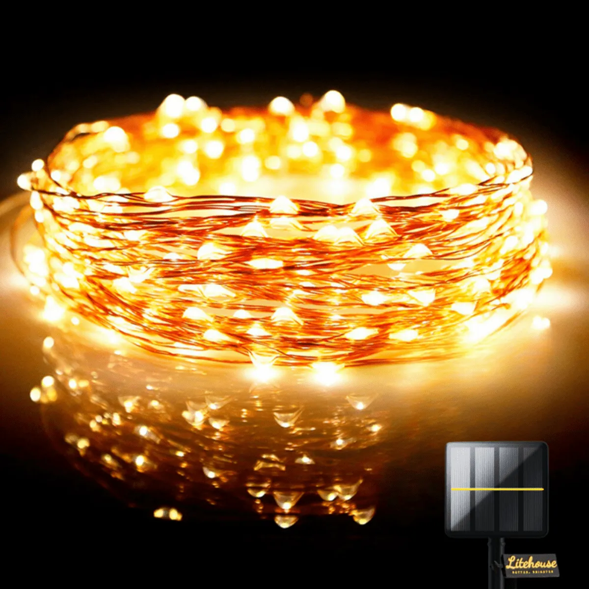Litehouse 10m Solar LED  Copper Wire Warm White Fairy Lights