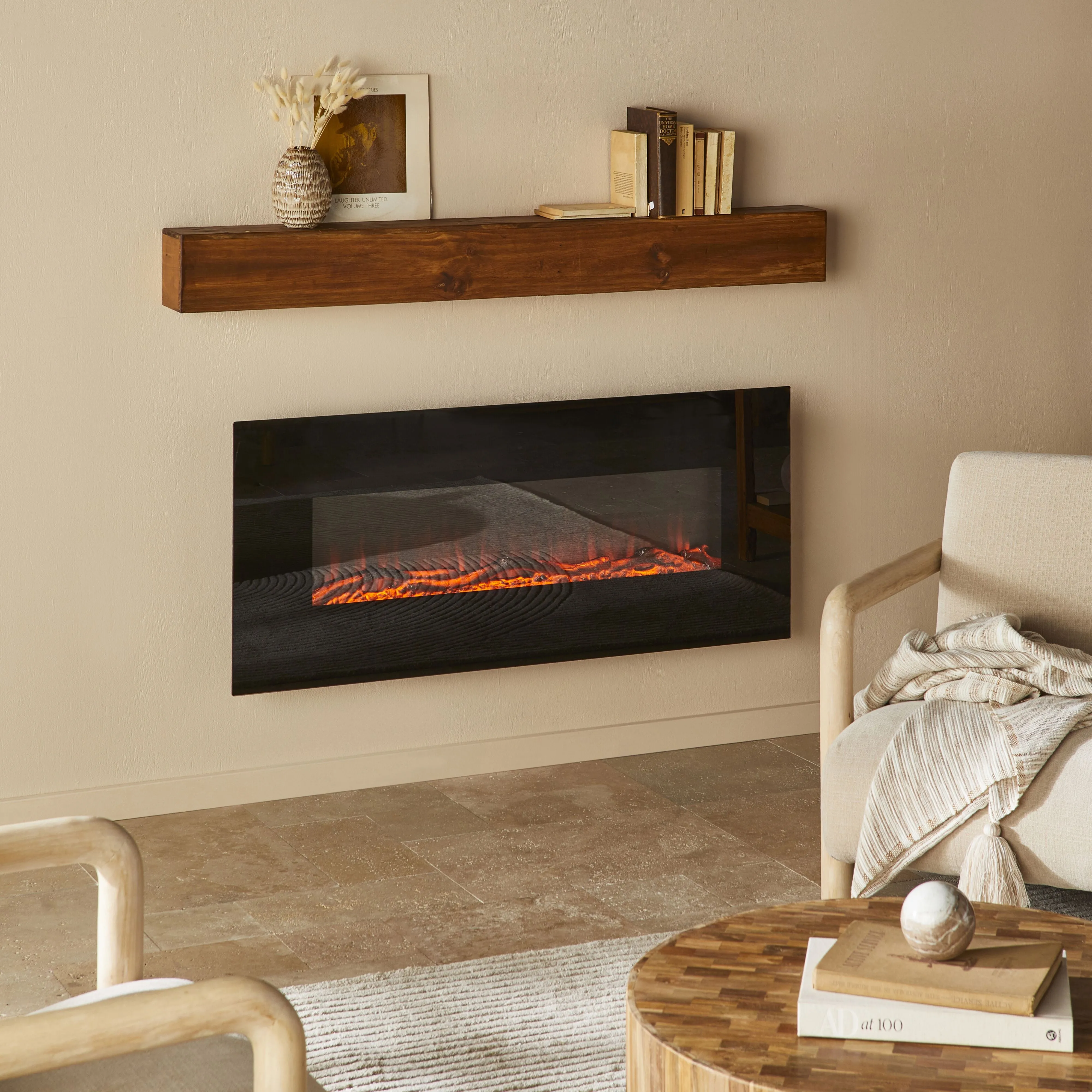 Longton Wall Mounted Electric Fireplace Black 128cm