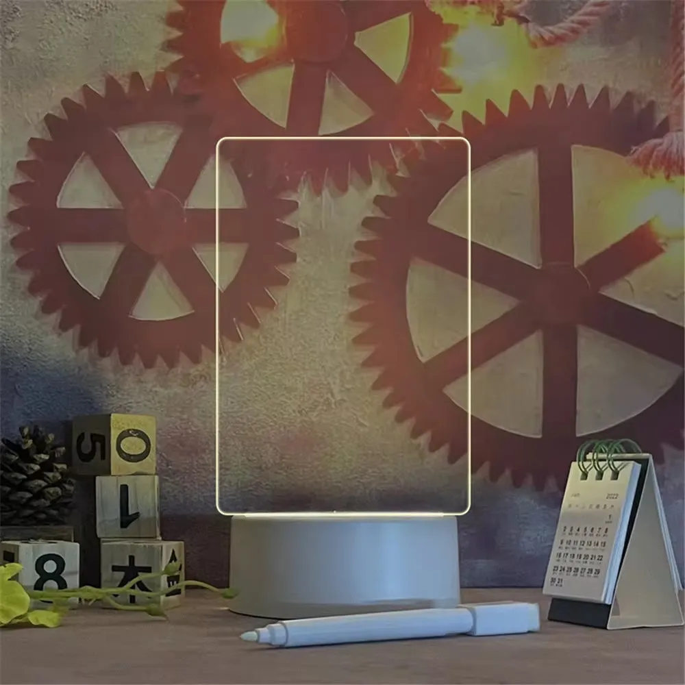 Luminous Acrylic LED Night Light with Erasable Message Board and Calendar - USB Powered Desktop Ornament