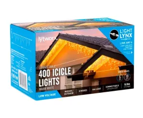 Lytworx 5.5m Warm White 400 LED Connectable Icicle Lights /8 Functions, Mem Hold
