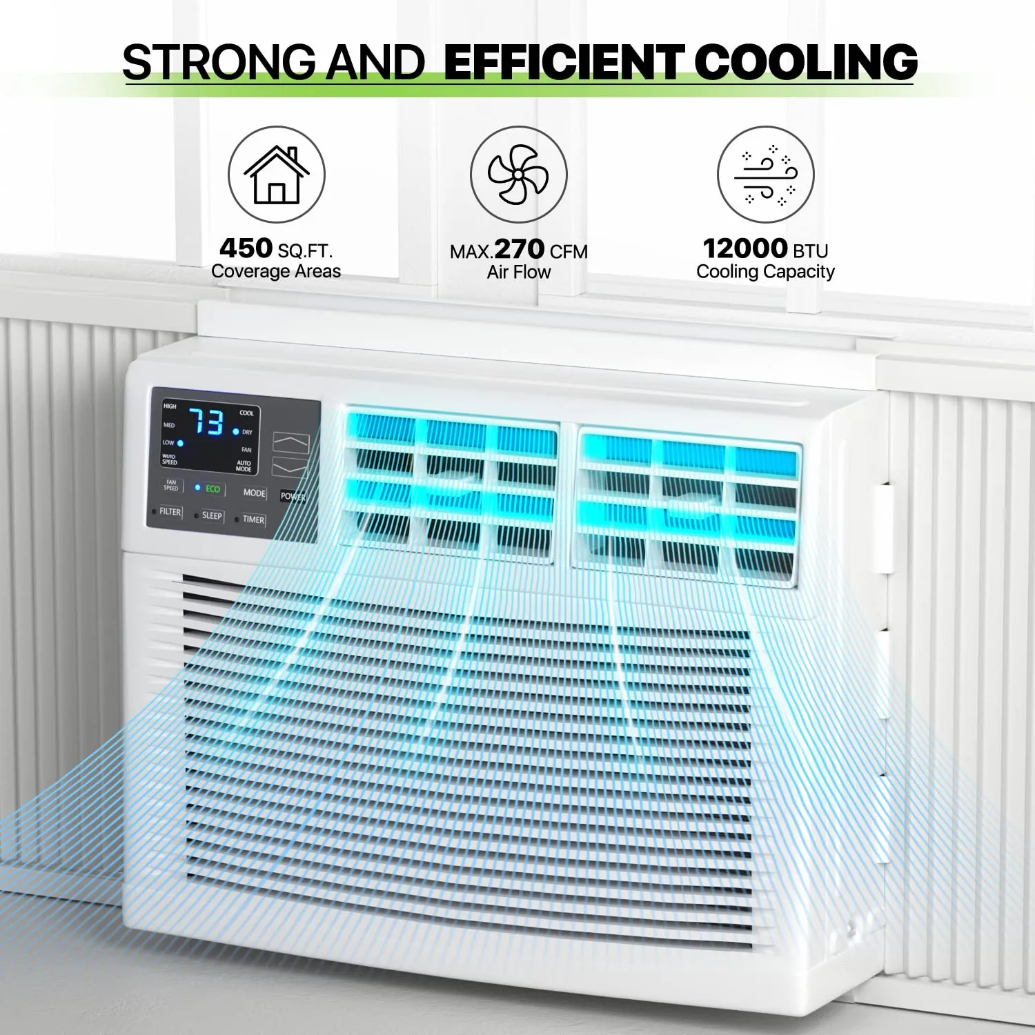 Magshion Window Air Conditioner 12000 BTU with Remote Control, Programmable Timer, Cooling for Large Rooms up to 450 Sq. Ft., 12K BTU Window AC Unit with Easy Install Kit