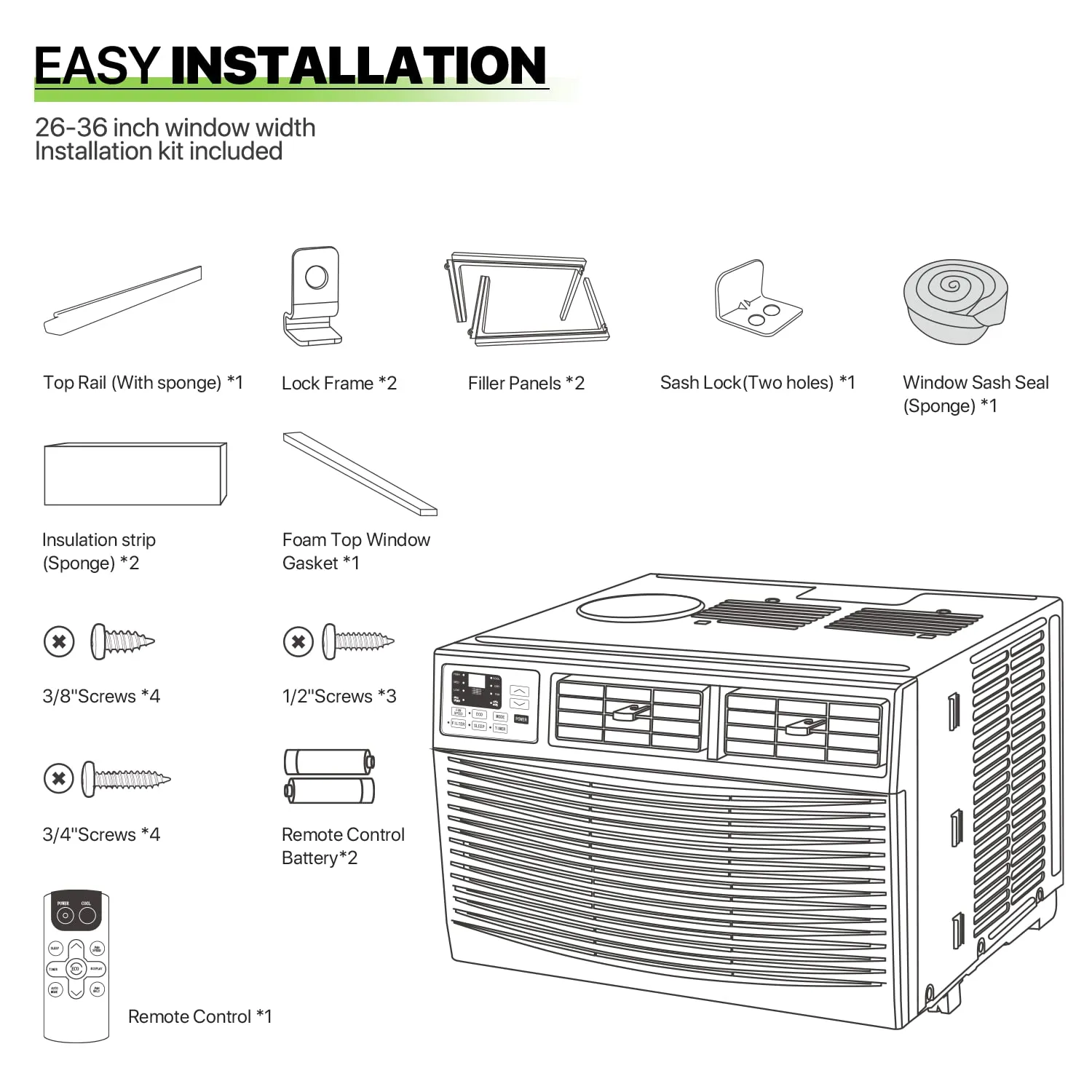 Magshion Window Air Conditioner 12000 BTU with Remote Control, Programmable Timer, Cooling for Large Rooms up to 450 Sq. Ft., 12K BTU Window AC Unit with Easy Install Kit