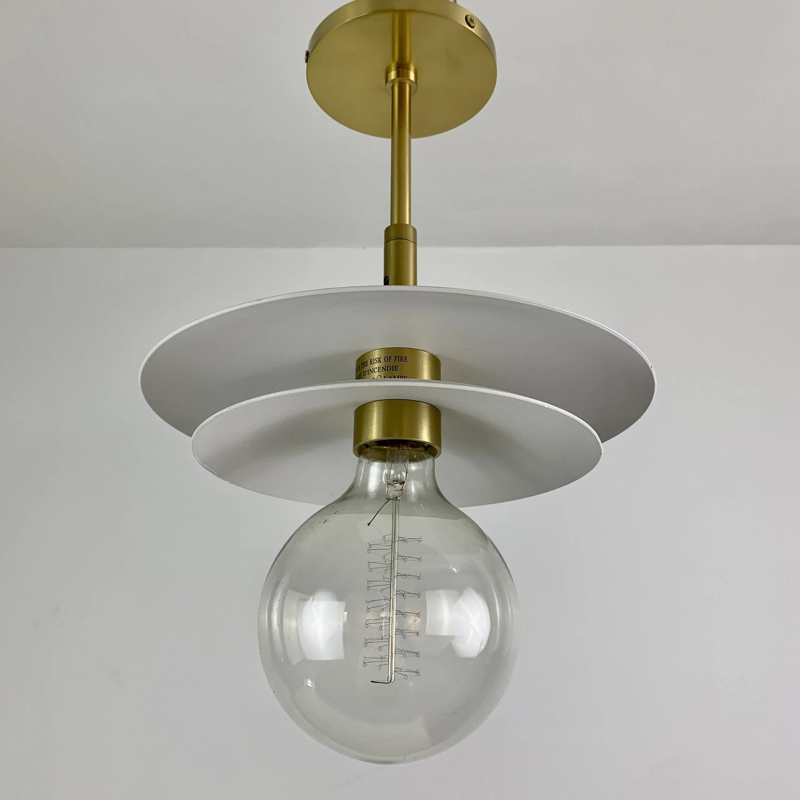 Mid-Century Style Ceiling or Wall Mount Light Fixture, Brass, White