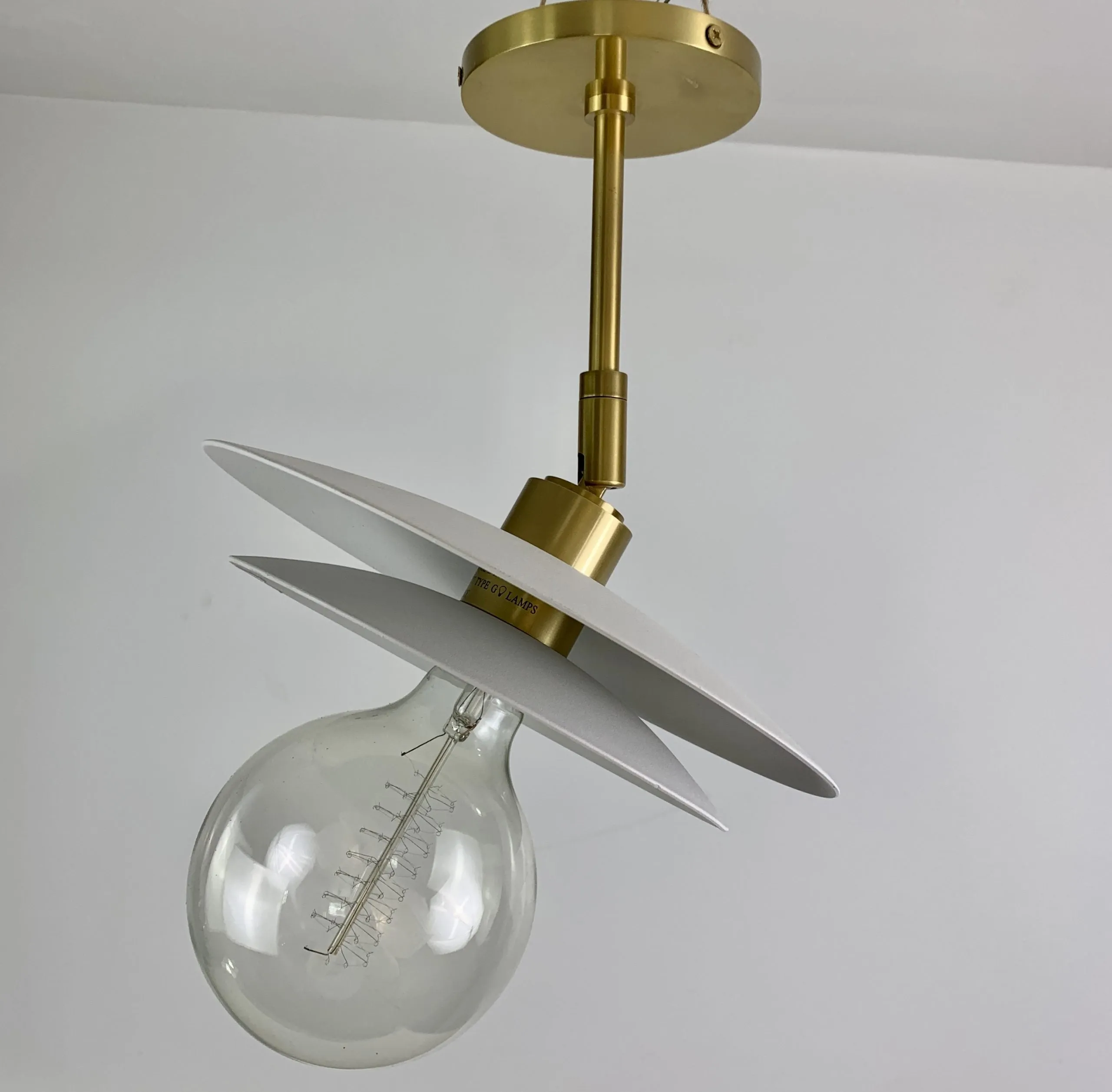 Mid-Century Style Ceiling or Wall Mount Light Fixture, Brass, White