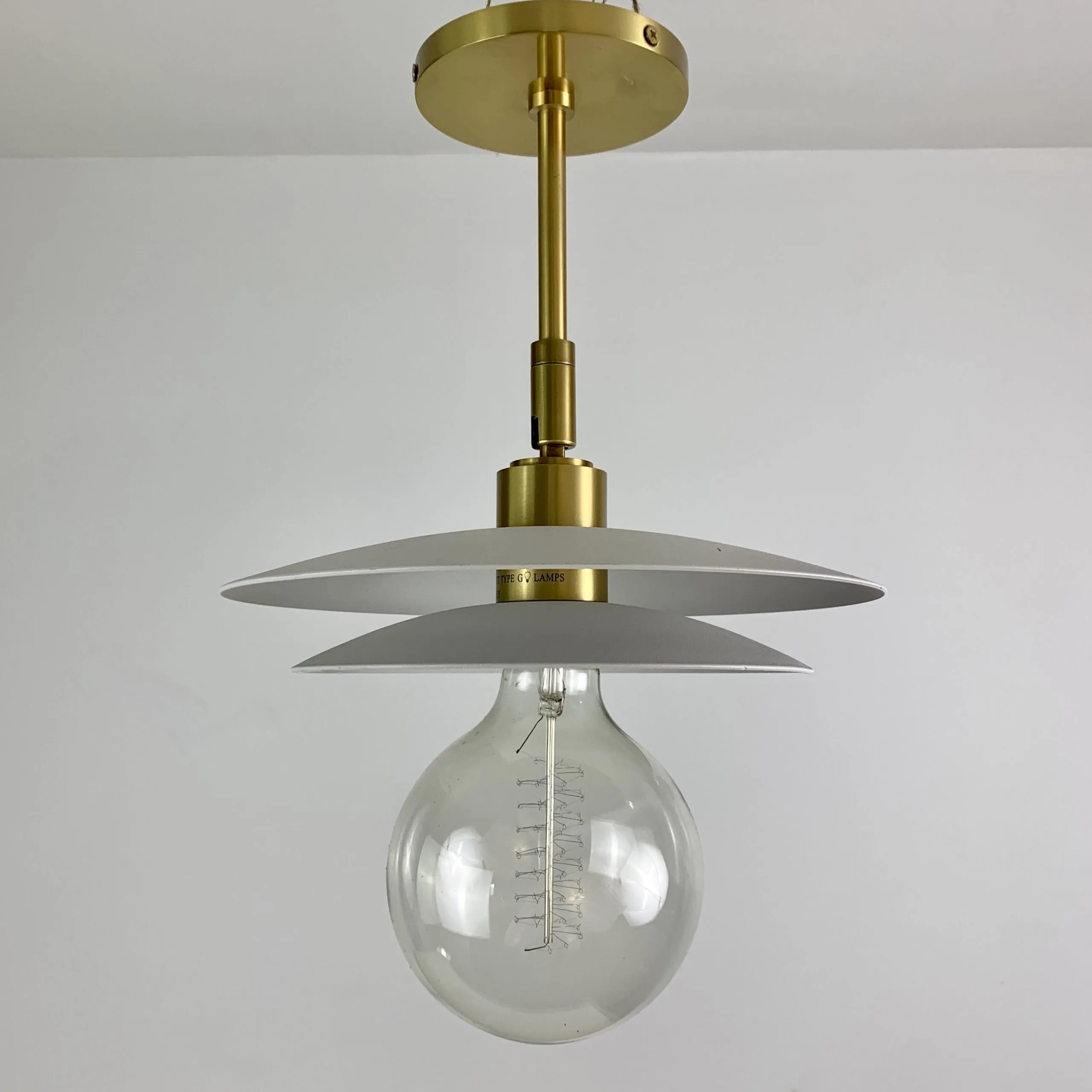 Mid-Century Style Ceiling or Wall Mount Light Fixture, Brass, White