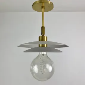 Mid-Century Style Ceiling or Wall Mount Light Fixture, Brass, White