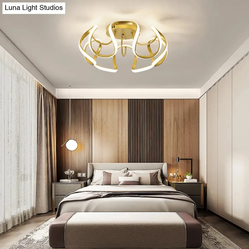 Modern LED Semi Flush Mount Ceiling Light with Seamless Curves - Ideal for Bedrooms
