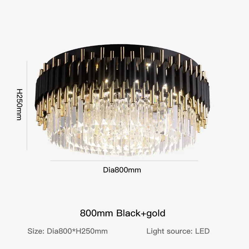 Modern luxury black   gold chandelier lighting large round crystal lamps living room bedroom LED chandelier