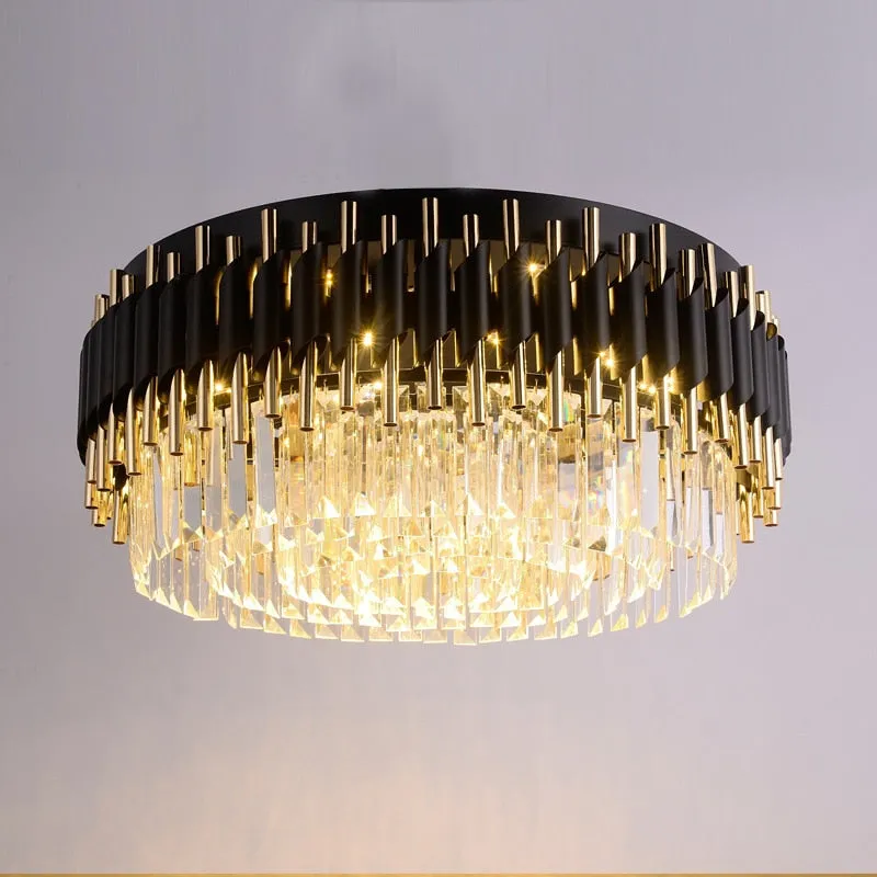 Modern luxury black   gold chandelier lighting large round crystal lamps living room bedroom LED chandelier