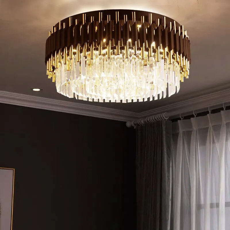 Modern luxury black   gold chandelier lighting large round crystal lamps living room bedroom LED chandelier