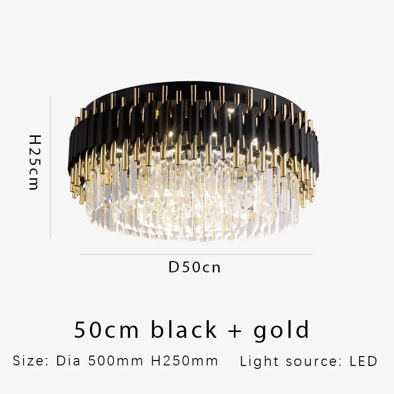 Modern luxury black   gold chandelier lighting large round crystal lamps living room bedroom LED chandelier