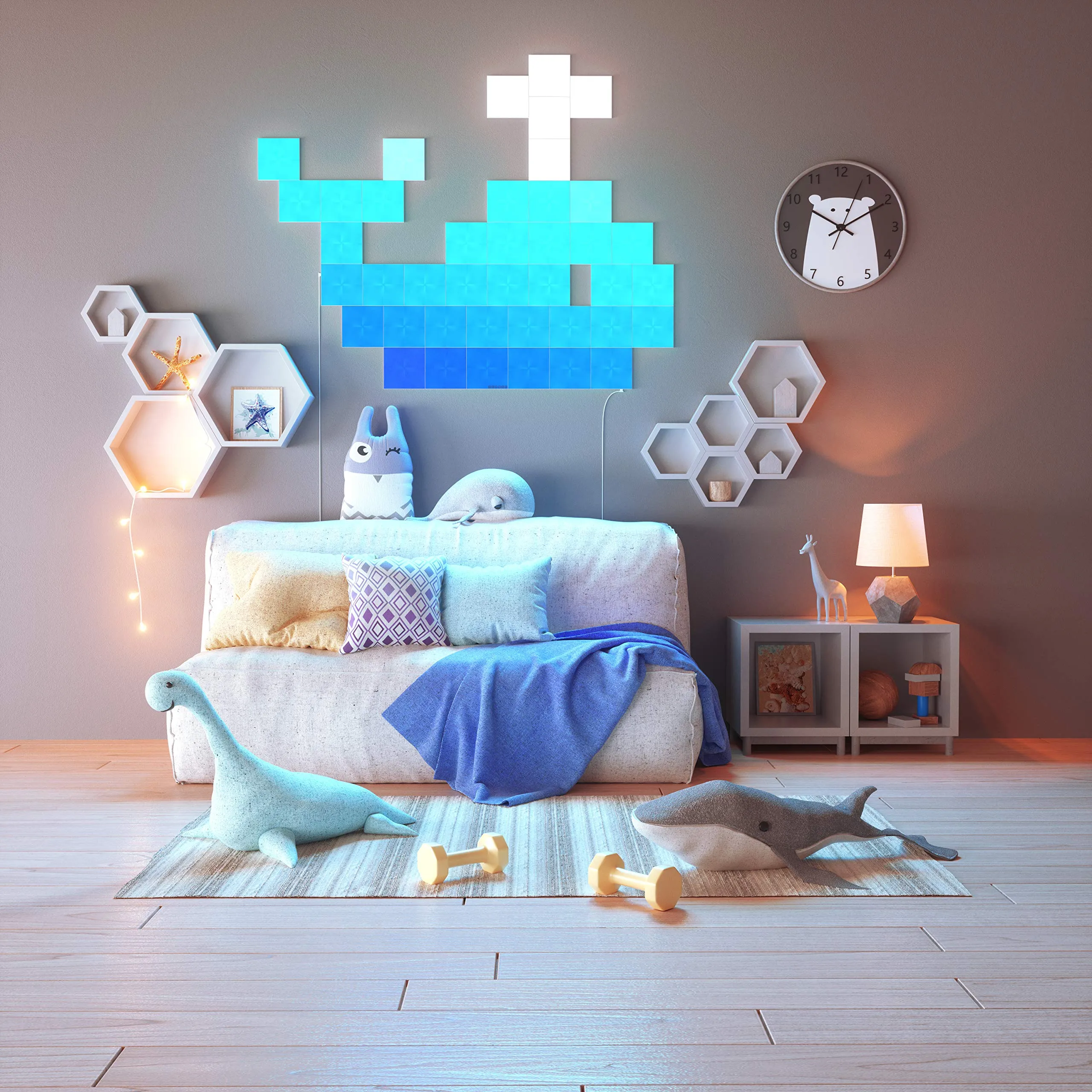 Nanoleaf NL29-0002SW-9PK Panneaux Lumineux Carrés Intelligents, Plastique, 9 W, Blanc