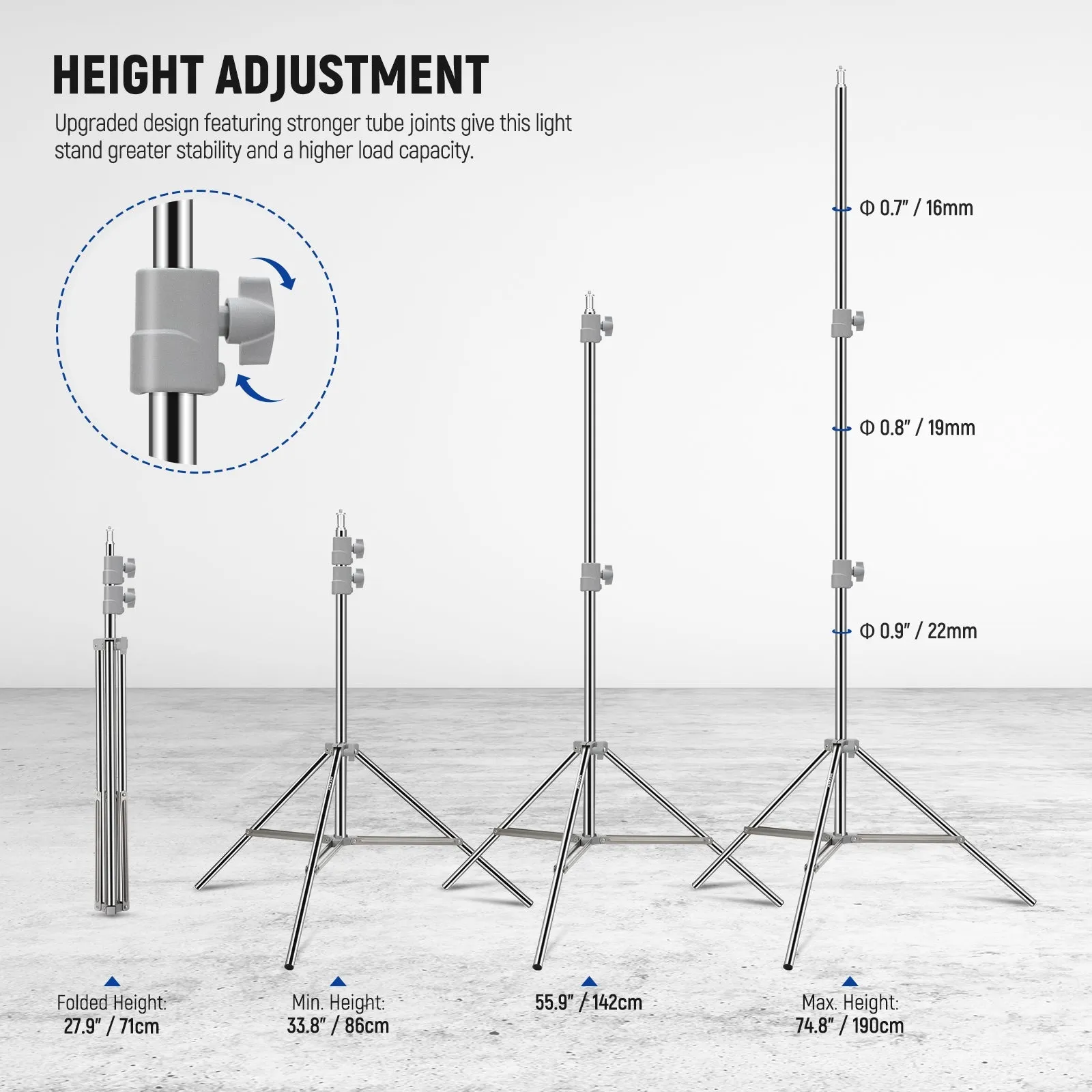 NEEWER ST-190SS Upgraded 75"/190cm Stainless Steel Light Stand