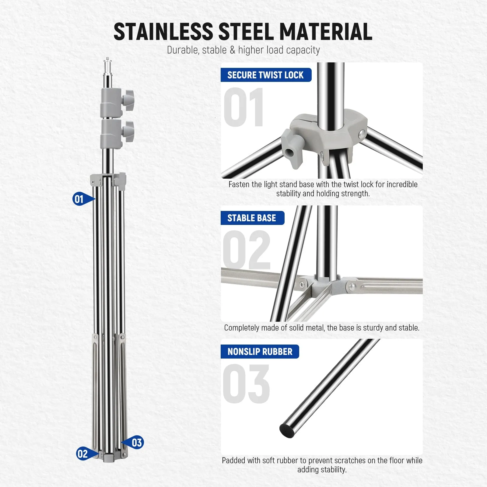 NEEWER ST-190SS Upgraded 75"/190cm Stainless Steel Light Stand
