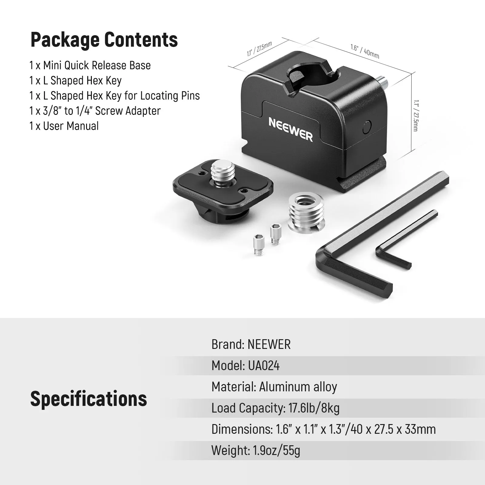NEEWER UA024 Mini Quick Release Plate Kit