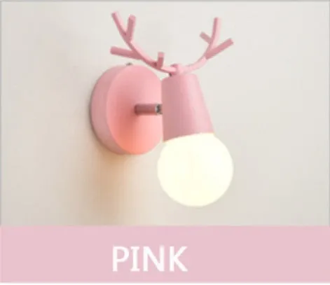 Nordic Adjustable LED Wall Lights Colorful Cartoon Deer Antlers Bedroom Reading Sconce Wall Mounted Children Room Lighting E27