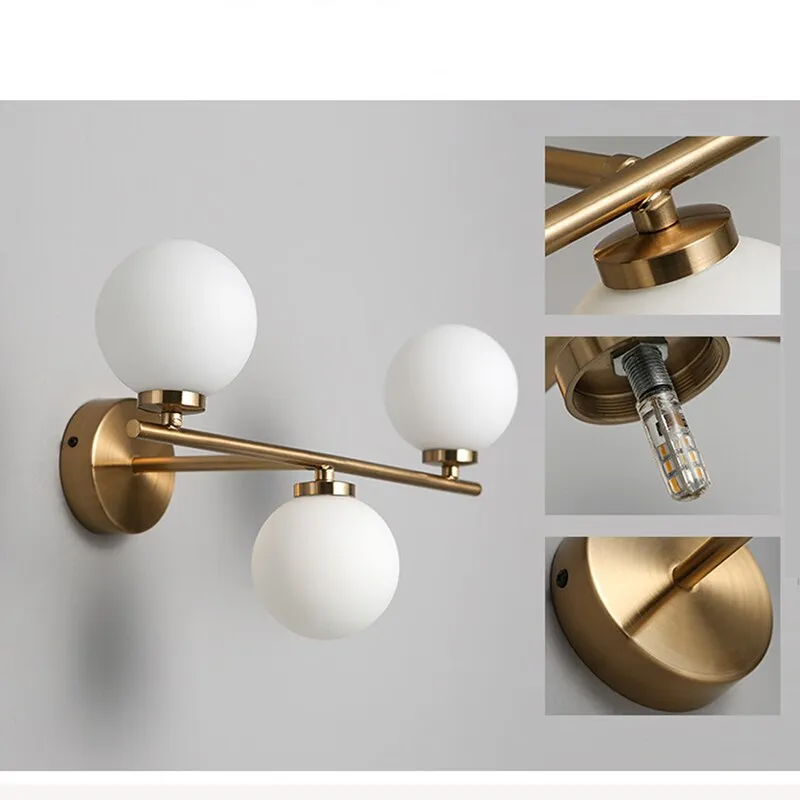 Nordic Gold Wall Lamp Glass Orb Shade Bathroom Bedside Bedroom Hotel Aisle Hallway Lighting Bathroom Led Mirror Front Light