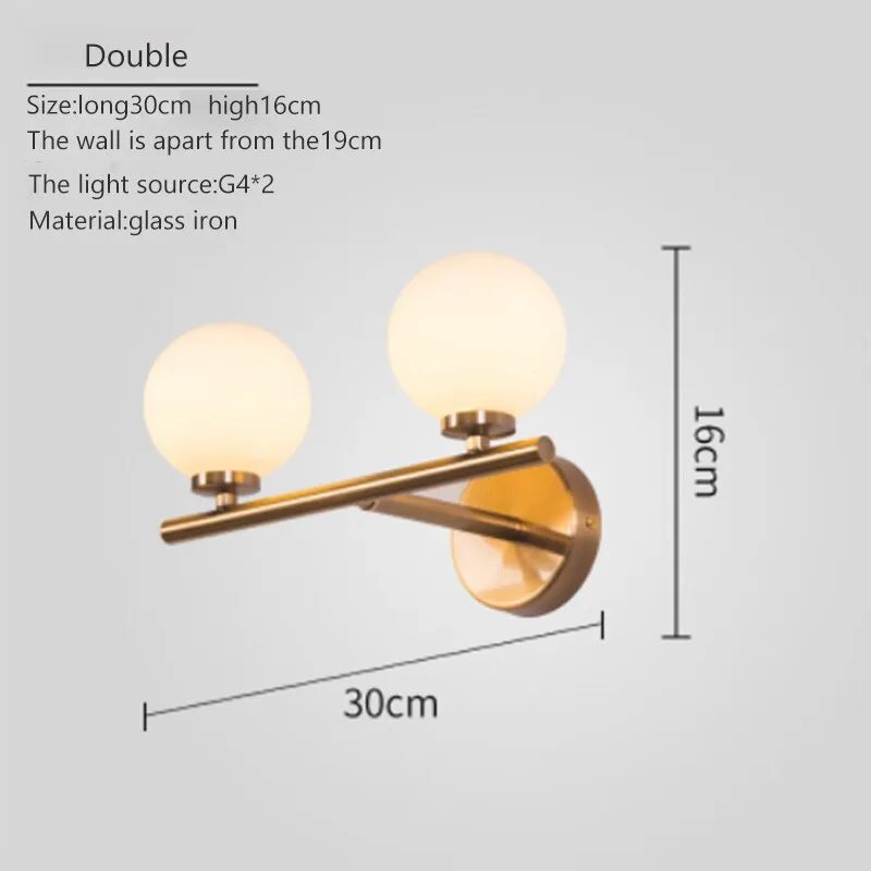 Nordic Gold Wall Lamp Glass Orb Shade Bathroom Bedside Bedroom Hotel Aisle Hallway Lighting Bathroom Led Mirror Front Light