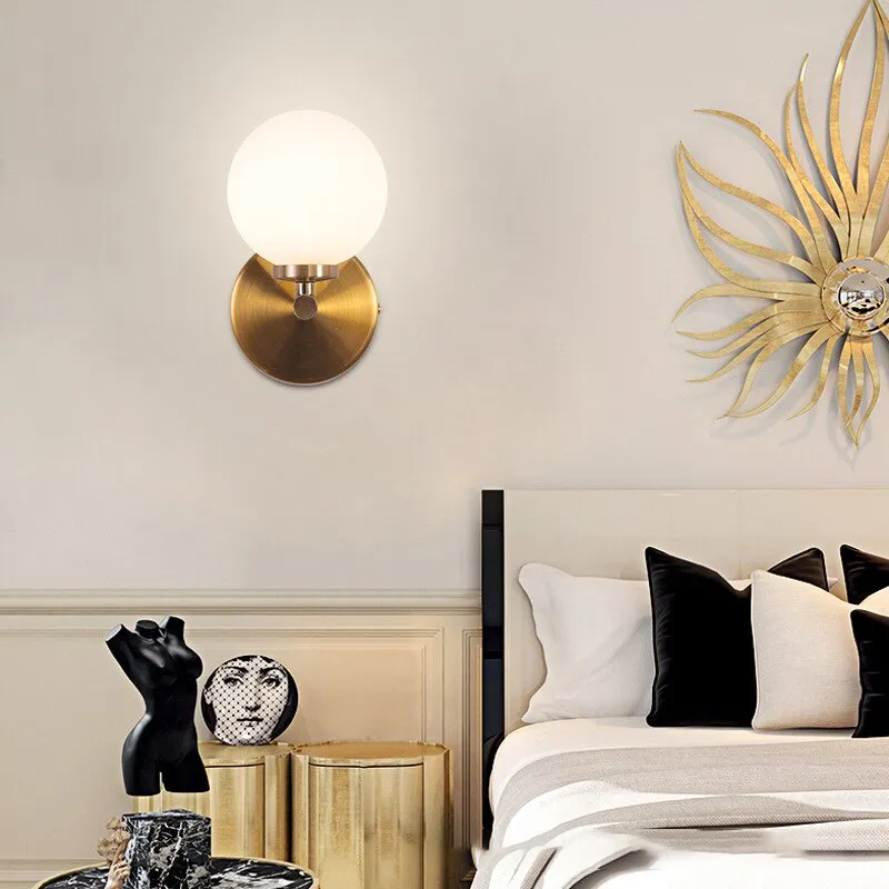 Nordic Gold Wall Lamp Glass Orb Shade Bathroom Bedside Bedroom Hotel Aisle Hallway Lighting Bathroom Led Mirror Front Light