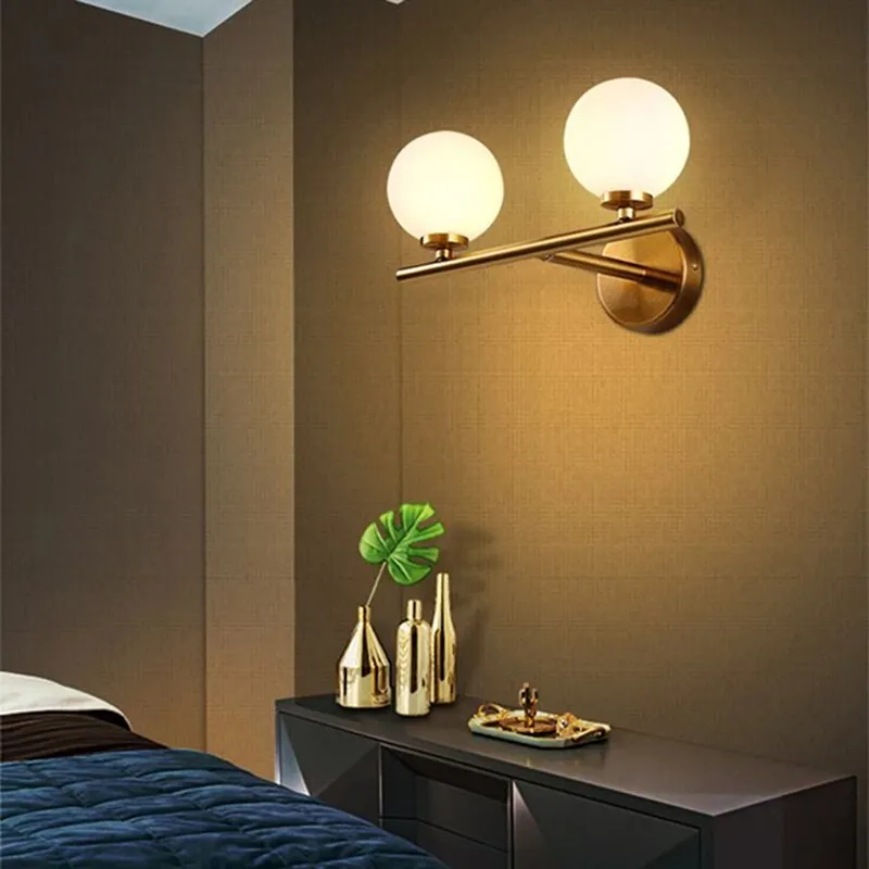 Nordic Gold Wall Lamp Glass Orb Shade Bathroom Bedside Bedroom Hotel Aisle Hallway Lighting Bathroom Led Mirror Front Light