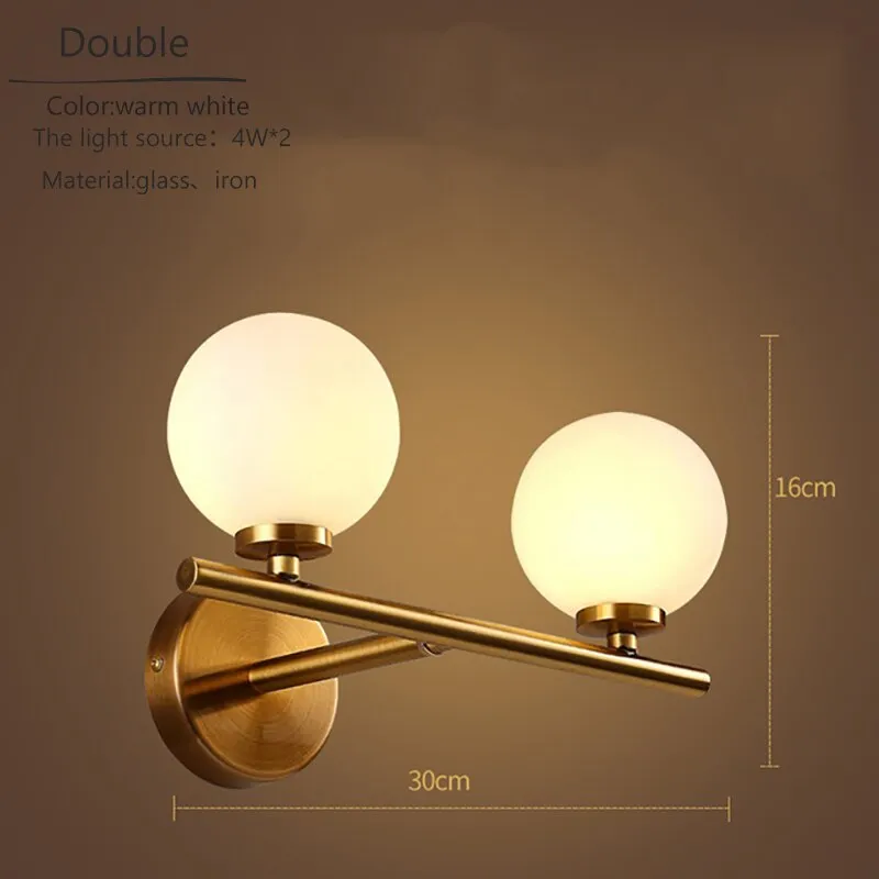 Nordic Gold Wall Lamp Glass Orb Shade Bathroom Bedside Bedroom Hotel Aisle Hallway Lighting Bathroom Led Mirror Front Light