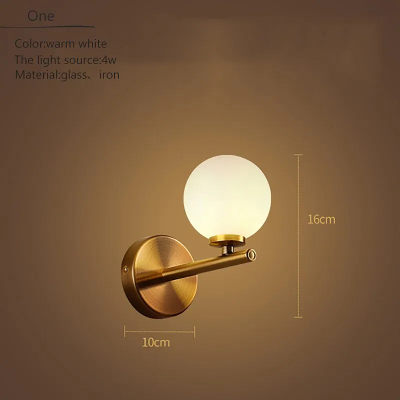 Nordic Gold Wall Lamp Glass Orb Shade Bathroom Bedside Bedroom Hotel Aisle Hallway Lighting Bathroom Led Mirror Front Light