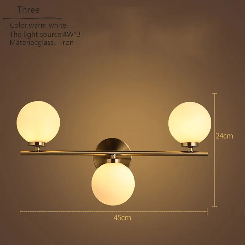 Nordic Gold Wall Lamp Glass Orb Shade Bathroom Bedside Bedroom Hotel Aisle Hallway Lighting Bathroom Led Mirror Front Light