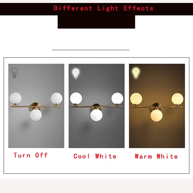 Nordic Gold Wall Lamp Glass Orb Shade Bathroom Bedside Bedroom Hotel Aisle Hallway Lighting Bathroom Led Mirror Front Light
