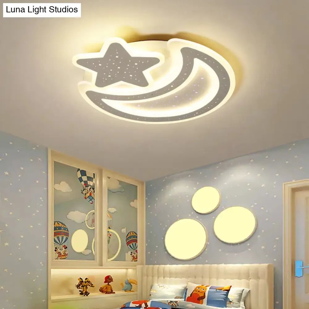 Nordic LED Ceiling Lamp: Moon and Star Acrylic Flush Mount Light for Kids Room