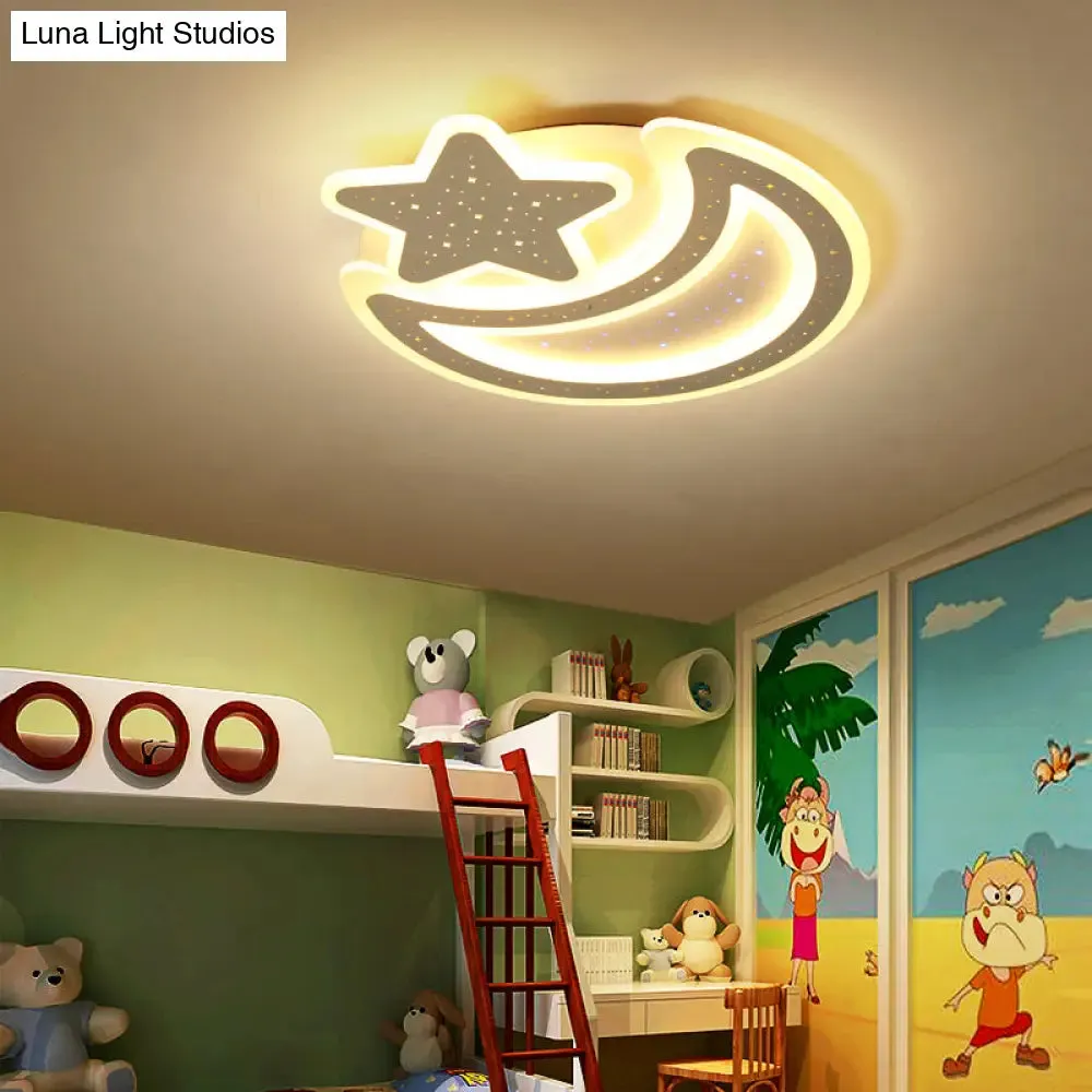Nordic LED Ceiling Lamp: Moon and Star Acrylic Flush Mount Light for Kids Room