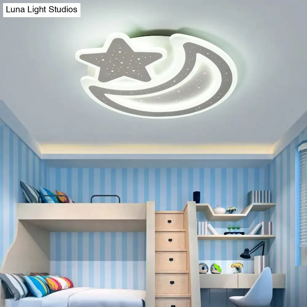 Nordic LED Ceiling Lamp: Moon and Star Acrylic Flush Mount Light for Kids Room