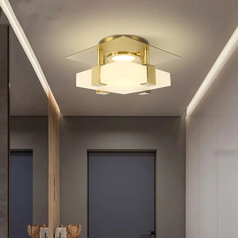Nordic Modern LED Ceiling Lamp For Living Room Bedroom Corridor Personality Creative Marble All-Copper Indoor Lighting Luminaire