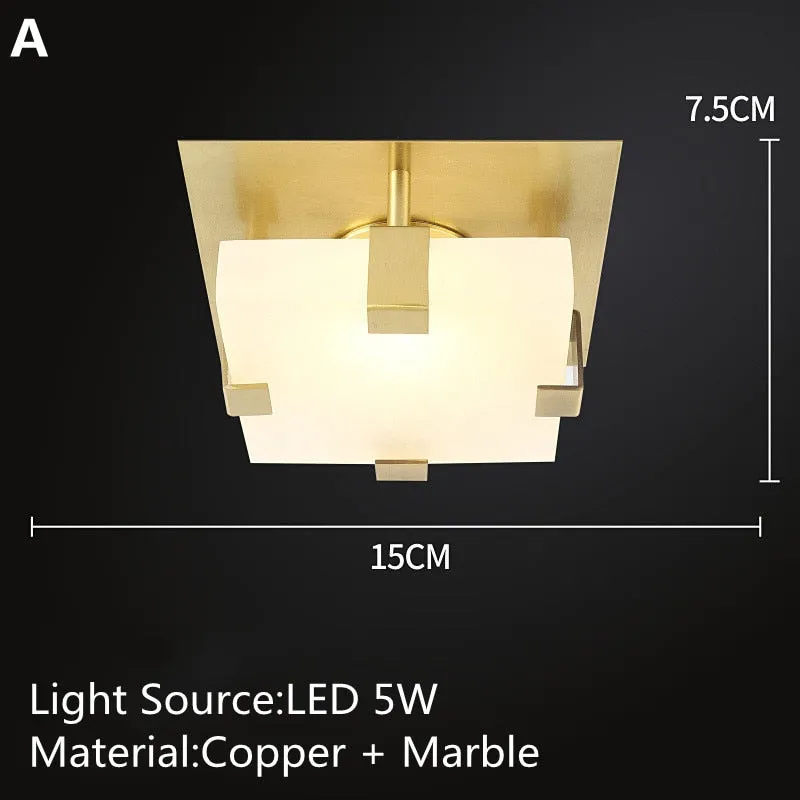 Nordic Modern LED Ceiling Lamp For Living Room Bedroom Corridor Personality Creative Marble All-Copper Indoor Lighting Luminaire