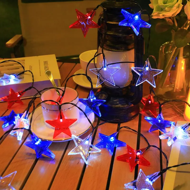 Outdoor Solar Christmas Lights, 4th of July Star LED String Lights, Red White Blue Patriotic String with 6H Timer, Waterproof Decorative Fairy Lights for Independence Day & Christmas Decor