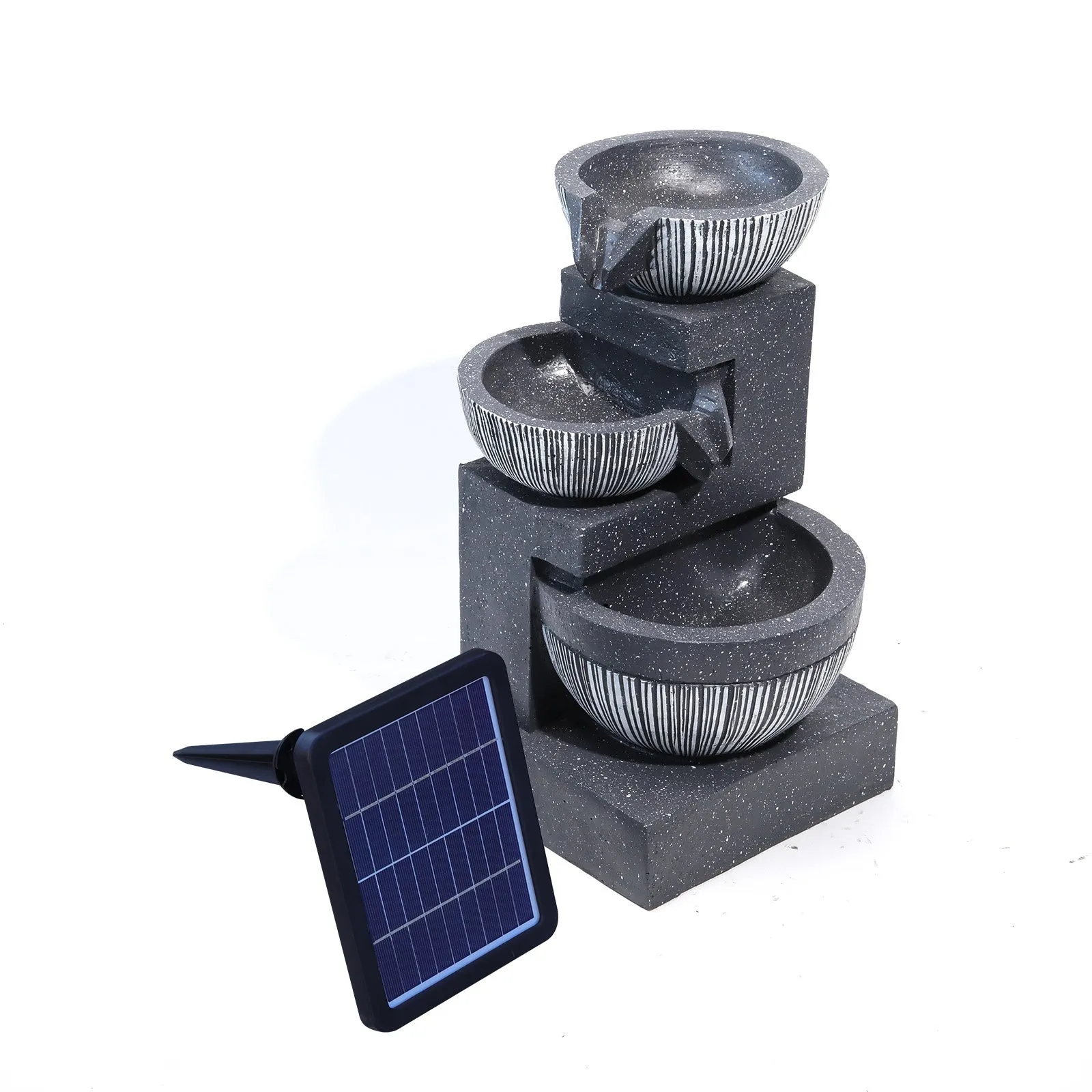 Outdoor Water Fountain Rockery Decoration 3 Tier Bowls Solar Powered